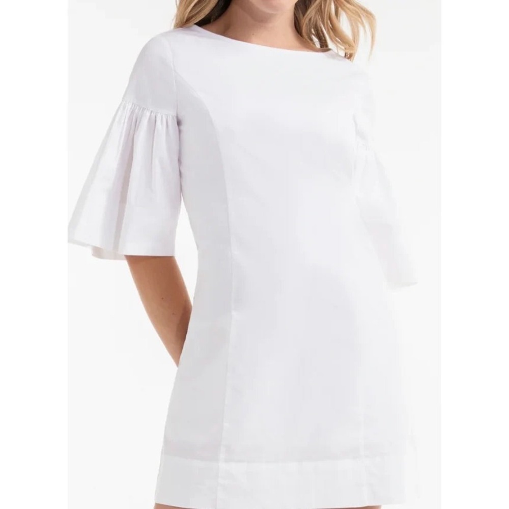 Hermoza Magdalena Flounce Dress White Cotton Bell Sleeve Shift Mini L NEW